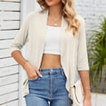 thumbnail image 5 of Women Cover Up Blouse Summer Pure Color Three Quarter Length Sleeve Ruffle Hem Cover Up Jacket, 5 of 5