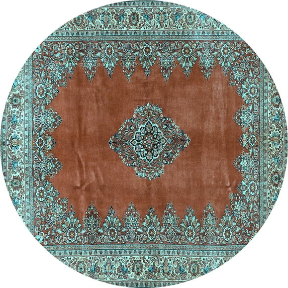 Ahgly Company Indoor Round Medallion Light Blue Traditional Area Rugs, 8' Round