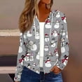 thumbnail image 2 of Women's Fashion Christmas Print Casual Zip-Up Long-Sleeve Hooded Jacket, for Outdoor Activities and Daily Use,Gray,XL, 2 of 6