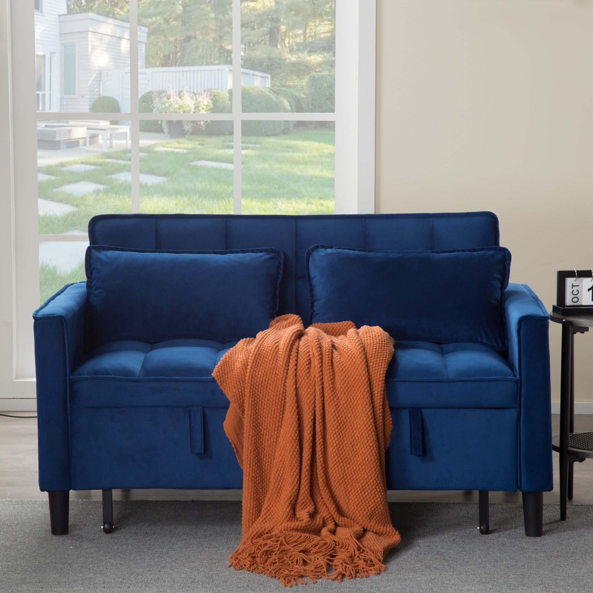 Gewnee 53.94" Pull-Out Sofa Bed – Convertible Twin Size Sleeper Bed,3 Adjustable Backrest Angles & Storage Side Pocket for Living Room,Office,Guest Room.Blue