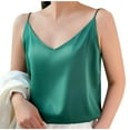 thumbnail image 2 of Plus Size Tank Tops for Women Satin V-neck Solid Color Tank Camisole Undershirt Army Green M, 2 of 5