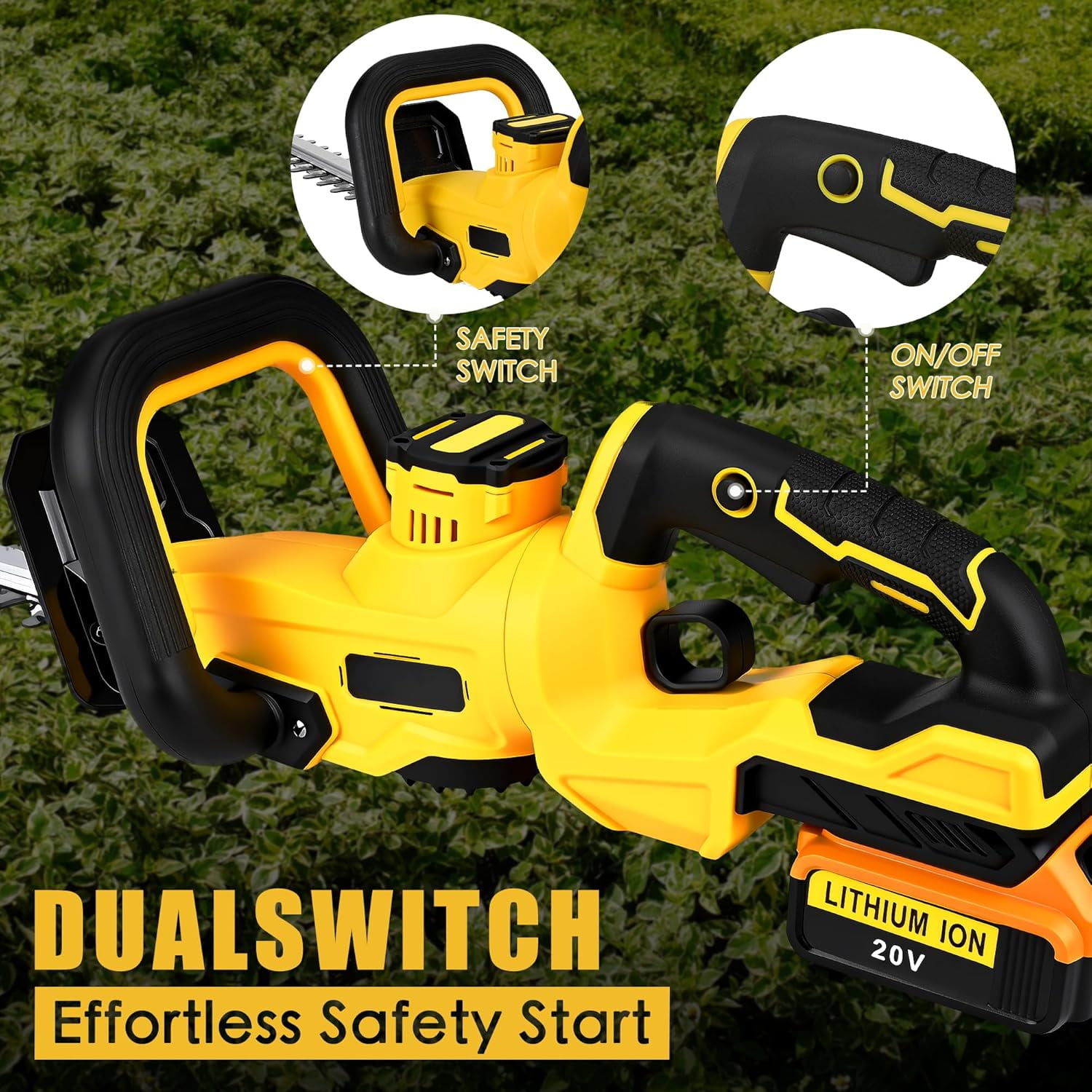20-Inch Cordless Hedge Trimmer Compatible with DeWalt 20V Battery, Electric Dual-Action Blade for Garden Maintenance