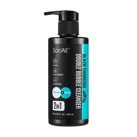 Soo'AE Black Charcoal Double Bubble Cleanser   Mask 2 in 1, 6.76 fl oz