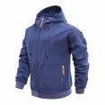 thumbnail image 2 of ZHOUCHANKIDS Autumn and Winter Men's Solid Color Zipper Sweatshirt Padded Hoodie Navy XXL, 2 of 4
