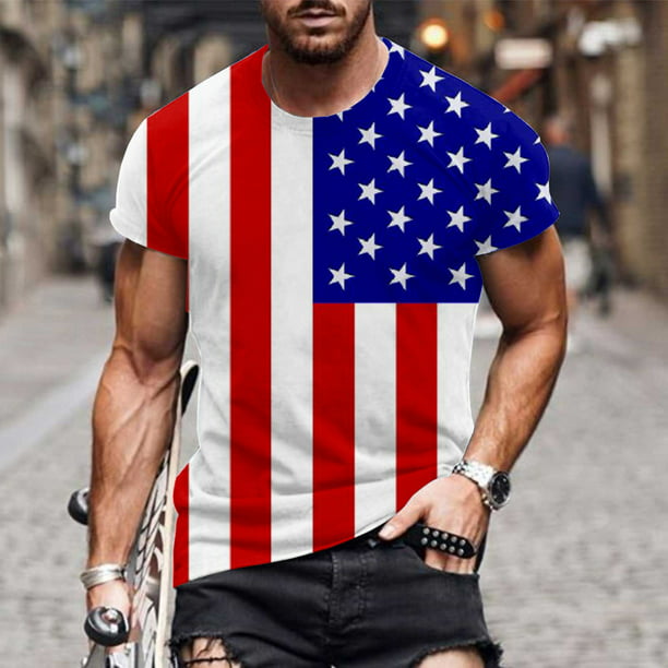 cllios 4th of July Shirts for Men Patriotic USA Flag Print Pattern Tees ...