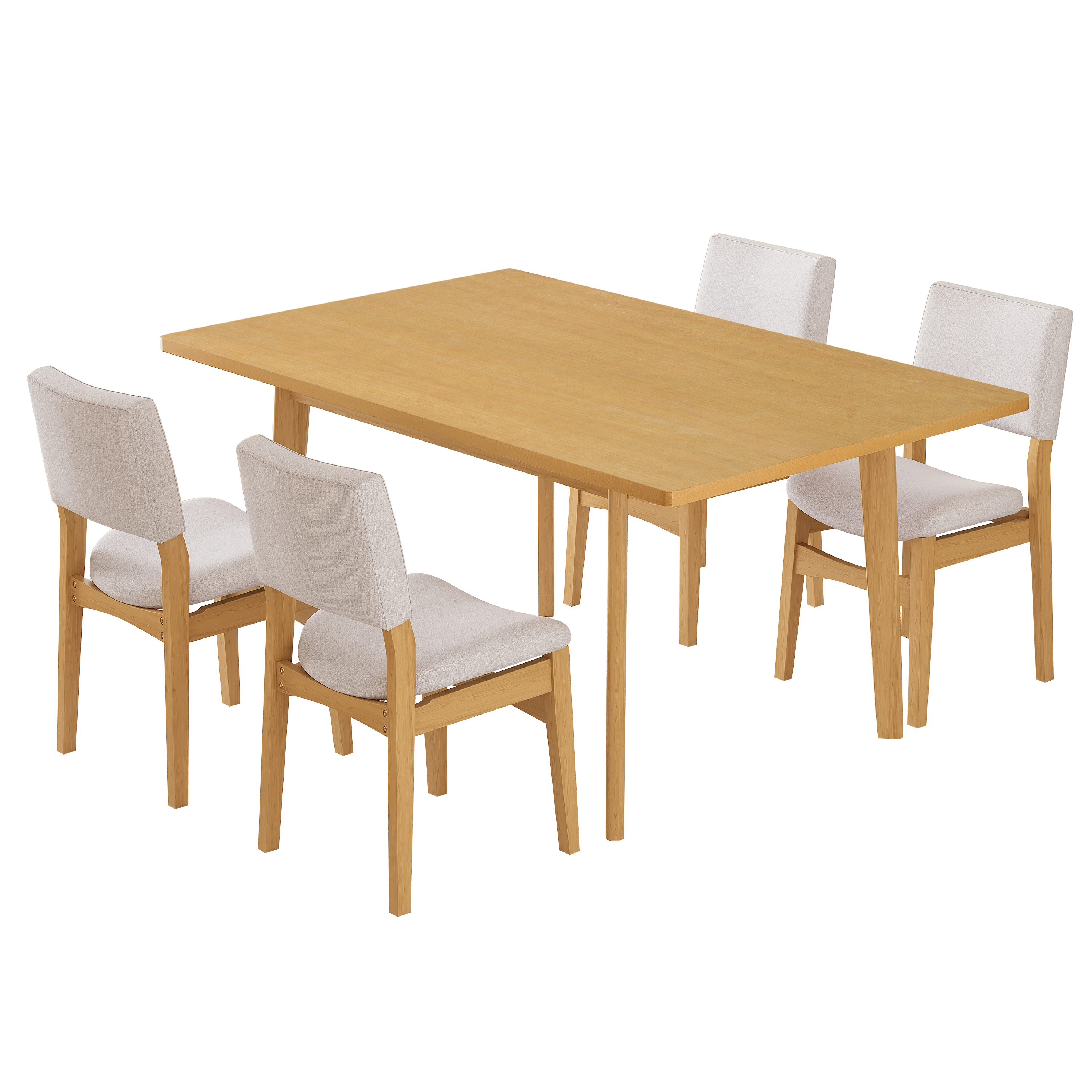 Euroco 5-Piece Mid Century Modern Dining Set for 4, Dining Room Table with 4 Upholstered Chairs and Solid Wood Frame for Kitchen/Dining Room,Natural