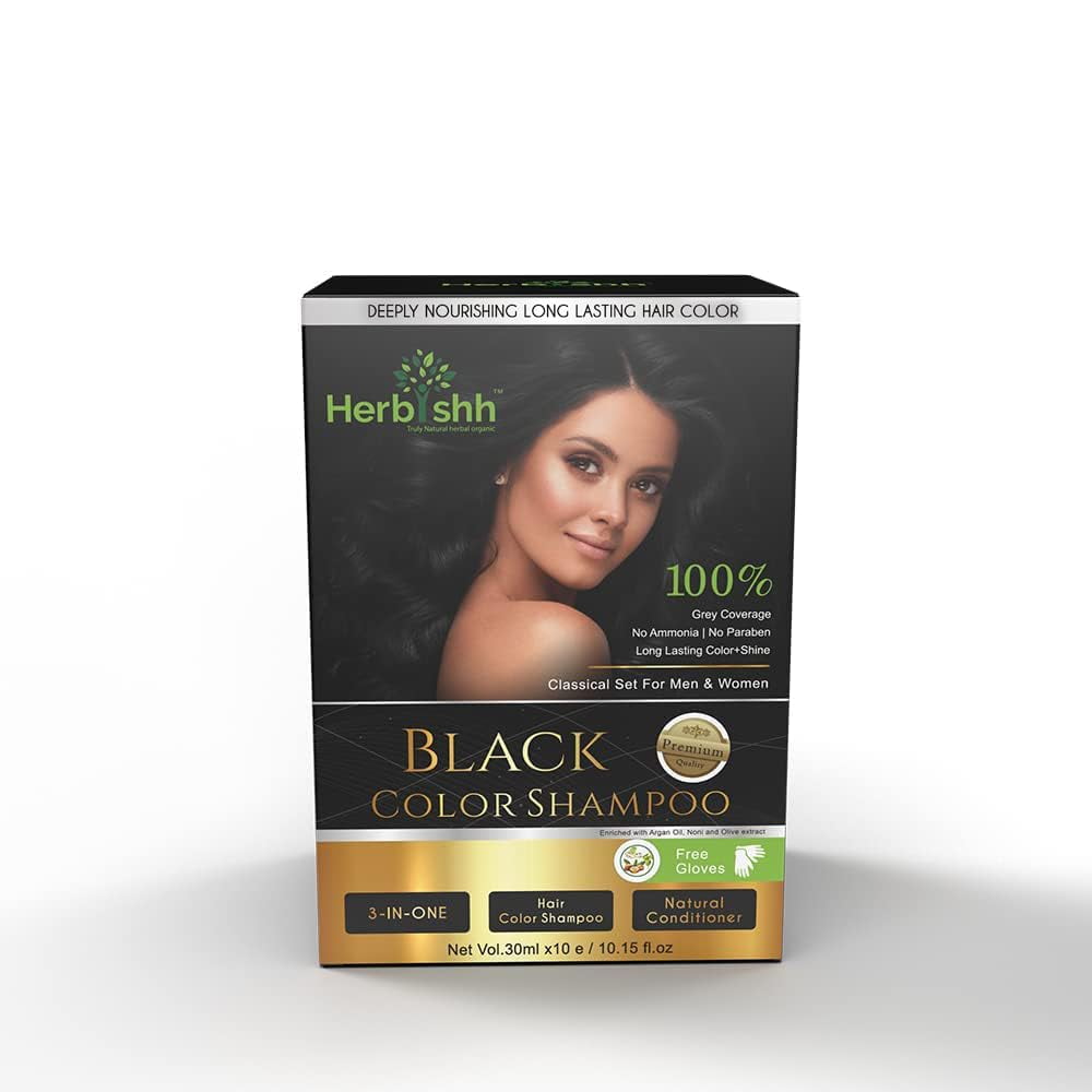 (2 pack) Herbishh Hair Color Shampoo for Gray Hair, Men & Women, Travel Size, 10+1 Pack (Black 30 ml)