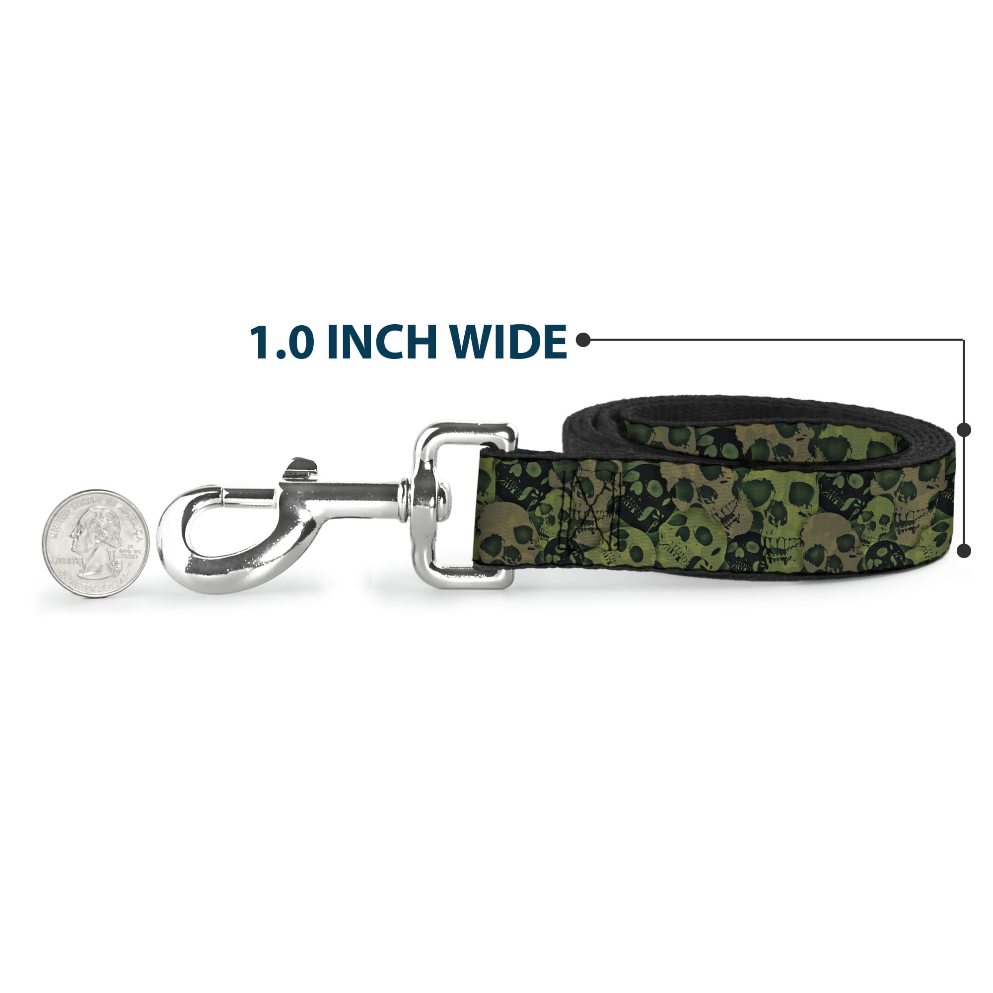 Buckle-Down Pet Leash, Dog Leash, Camo Olive Black Skull Yard, 6 Feet Long 1.0 Inch Wide
