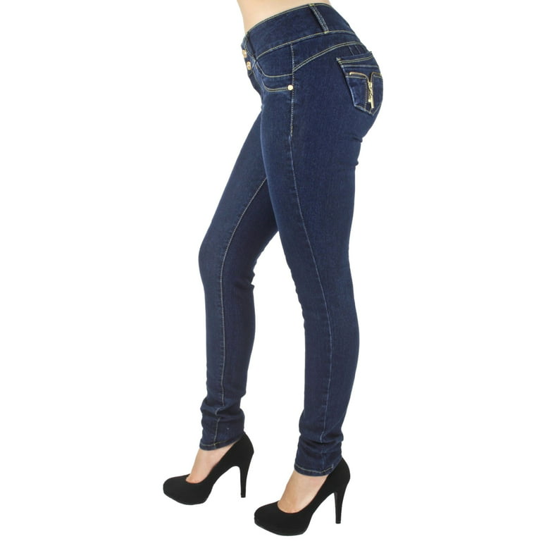 Butt Lifter Women Jeans High Rise Leatherette Waist Push Up Levanta Cola  Pantalones Colombianos 514BB Blue Size 3 USA / 8 COL