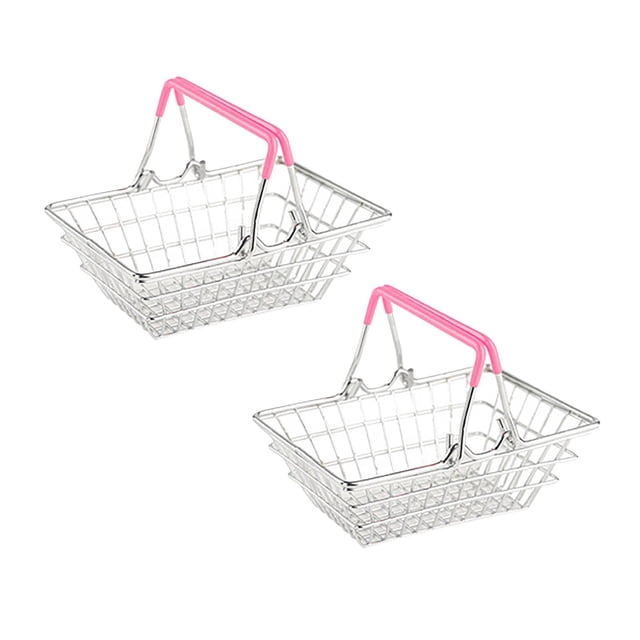 Oleegame 2 Pcs Panier de Rangement pour Produits Mini Chariot de Courses Frites Poulet Nuggets Panier Rose