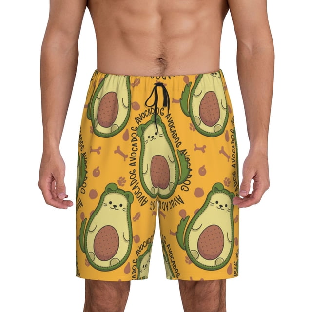 Balery Avocado Dog Pantalones cortos de pijama de punto de algodón para hombre con cinturilla y bolsillos-Small