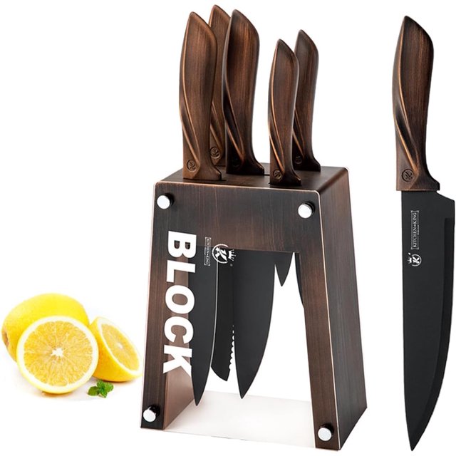 Kitchen Knife Set, 6 Pieces Stainless Steel Forged Knife Set with Clear Block, Non-Stick Sharp Professional Knife Set with Ergonomic Handle, Great Gift for Woman Girls