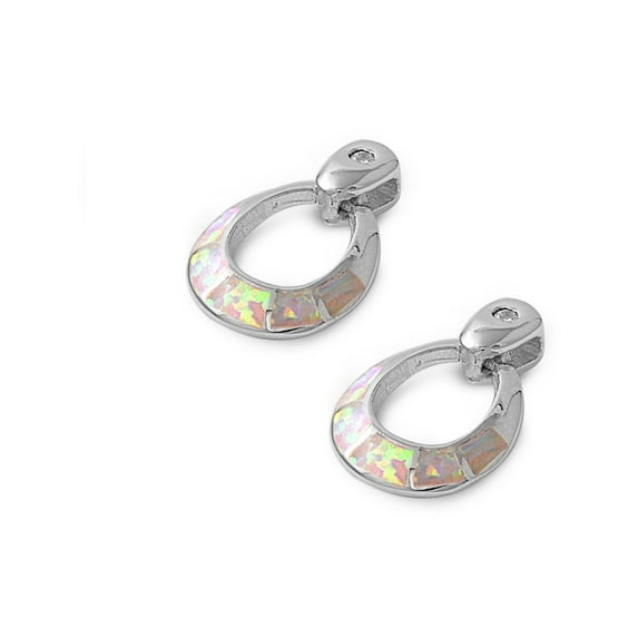 Round White Simulated Opal Earrings Sterling Silver