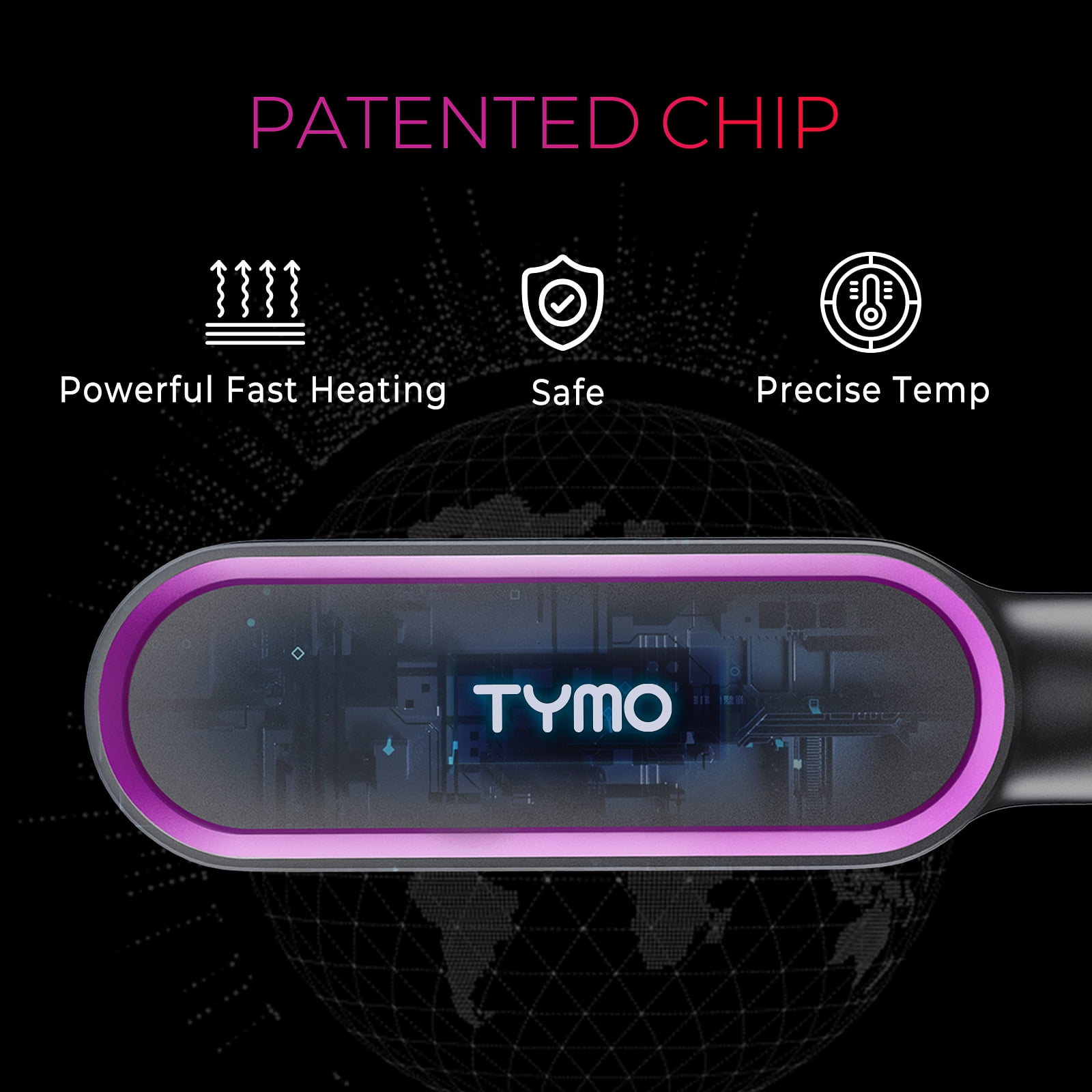TYMO Ring Hair Straightener Brush, Flat Iron Comb, 5 Temp Settings & 20s Fast Heating, Dual Voltage,Black