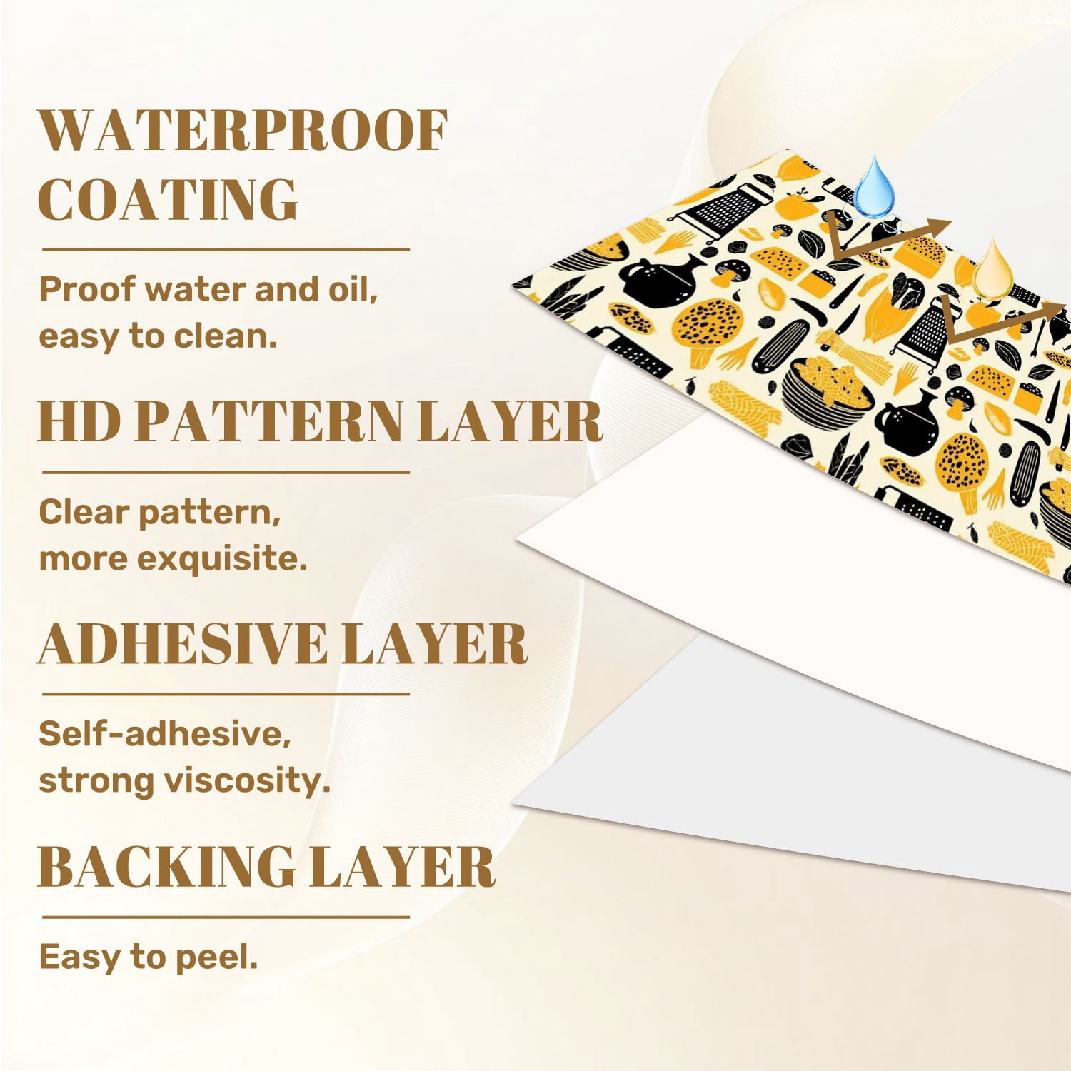 Modern Peel and Stick Wallpaper 17.7in x 9.8ft Abstract Food Mushrooms Vegetables Yellow Black Contact Paper Self-Adhesive Removable Wall Paper for Bedroom Kitchen Cabinet Renter Friendly