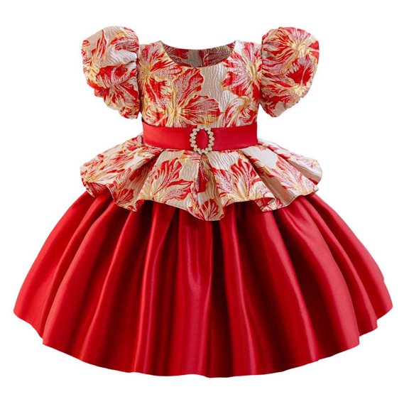 QQAMB Toddler Girls Elegant Puff Sleeve Prom Dress A-Line Cute Layered Evening Ball Gown Birthday Party Dresses for 1-5 Years