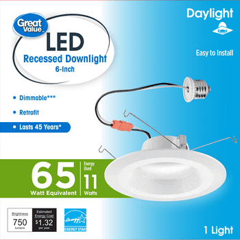 Great Value 5 or 6-in Recessed Downlight, 11W (65W Equivalent), Soft White, White Finish, 1 Light