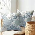 thumbnail image 4 of Nautical Coastal Pillow Covers 16x16 Inch Set of 2 Blue Beach Theme Ocean Seashell Coral Starfish Throw Pillow Covers Summer Outdoor Pillow Cases Cotton Linen Cushion Covers for Couch Bed Sofa Decor, 4 of 6