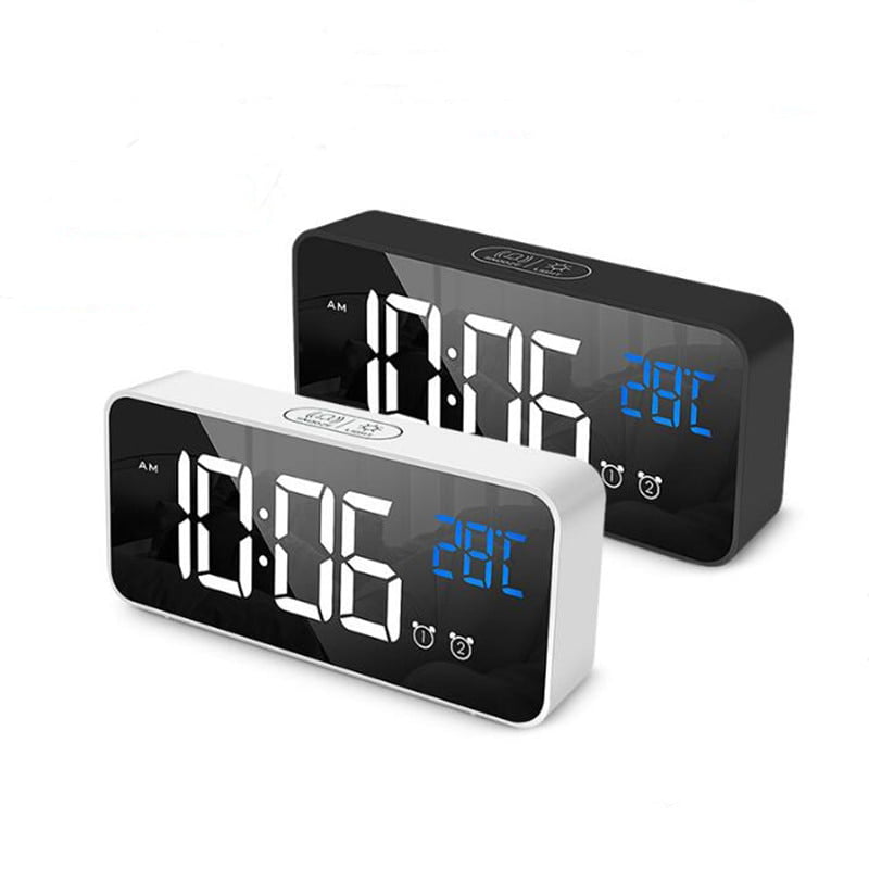 LED Digital Alarm Clock Mirror Display Snooze Temperature Table USB Bedroom Hot 