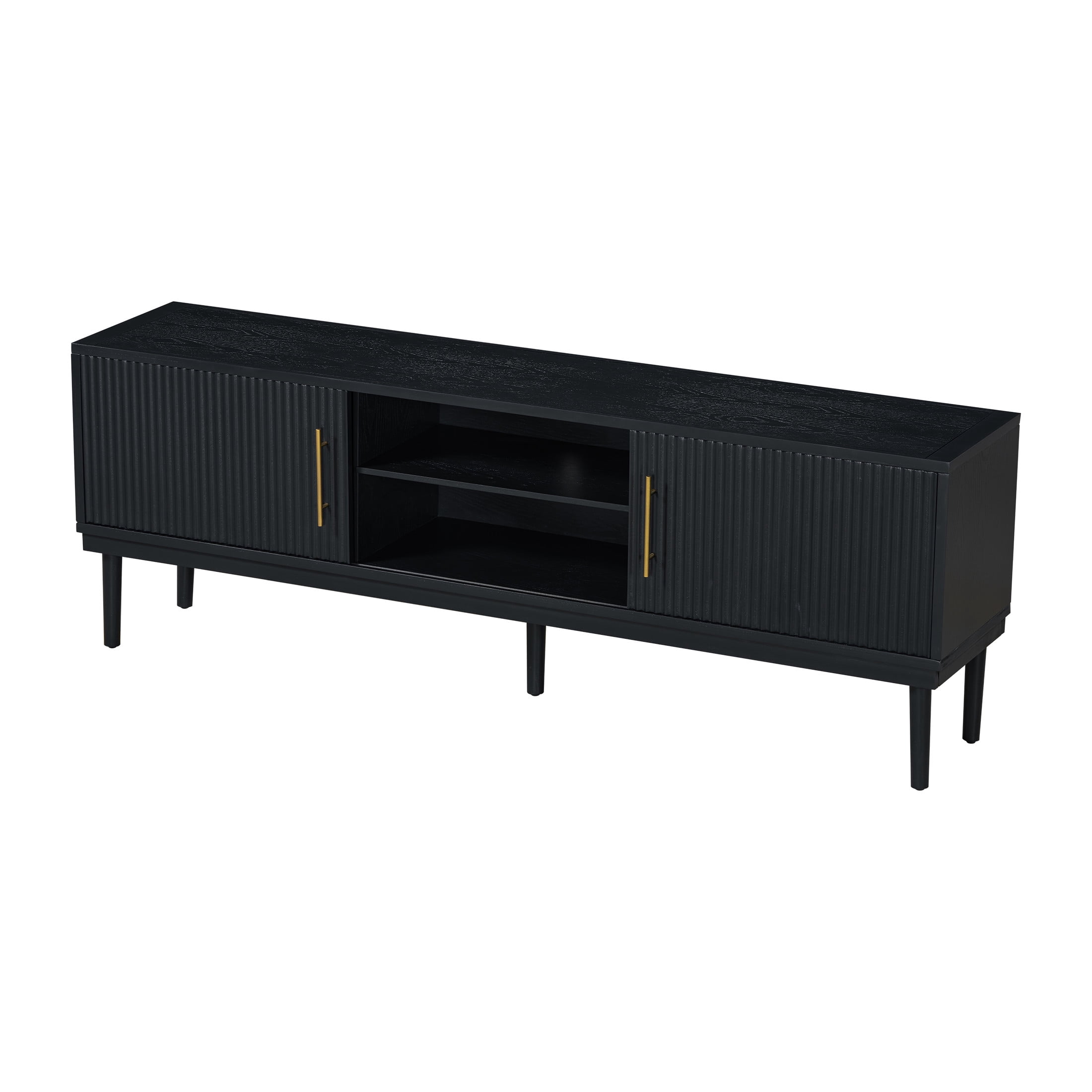 Christopher Knight Home Minimalist TV Stand For TVs up to 80" with 2 Vertical Striped Sliding Doors, Black