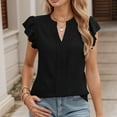thumbnail image 2 of LINGLANG Womens White Blouse V Neck Ruffle Sleeve Flowy Shirts Dressy Casual Cute Summer Tops Business Work Tops, 2 of 8