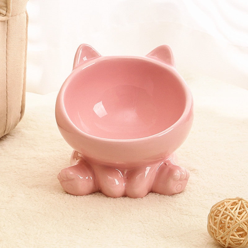 Pet Cats Bevel Ceramic Stone Neck Bowl