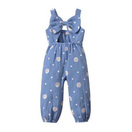 

Gwiyeopda Infant Baby Girl Romper Straps Long Flared Pants Summer Playsuit Jumpsuit