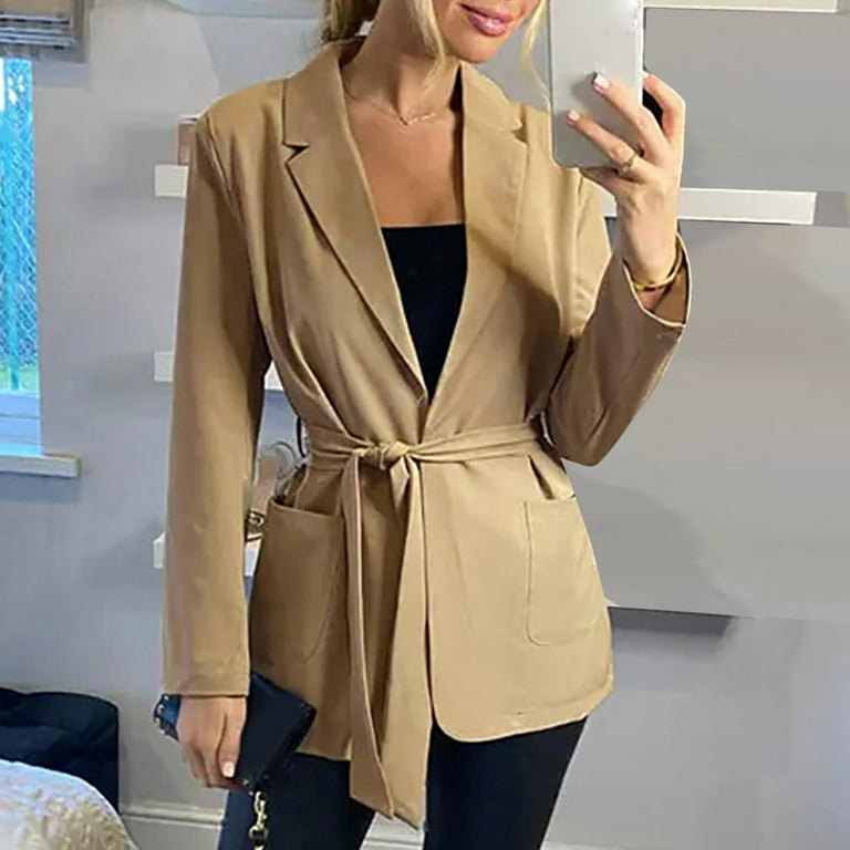 Tagold Fall and Winter Fashion Long Trench Coat, Fall Clothes for Women  2022, Women Business Attire Solid Color Long Sleeve Top Jacket Coat with  Pocket and Belt Womens Fall Cardigan, Khaki, XL 