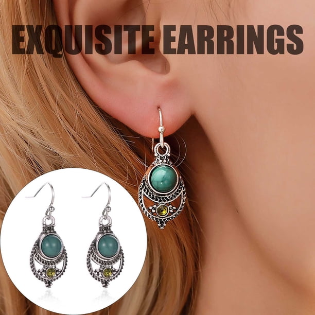 Pendientes para mujer, regalos para mujer, estilo bohemio europeo y de moda, pendientes de moda con colgante hueco de turquesa.