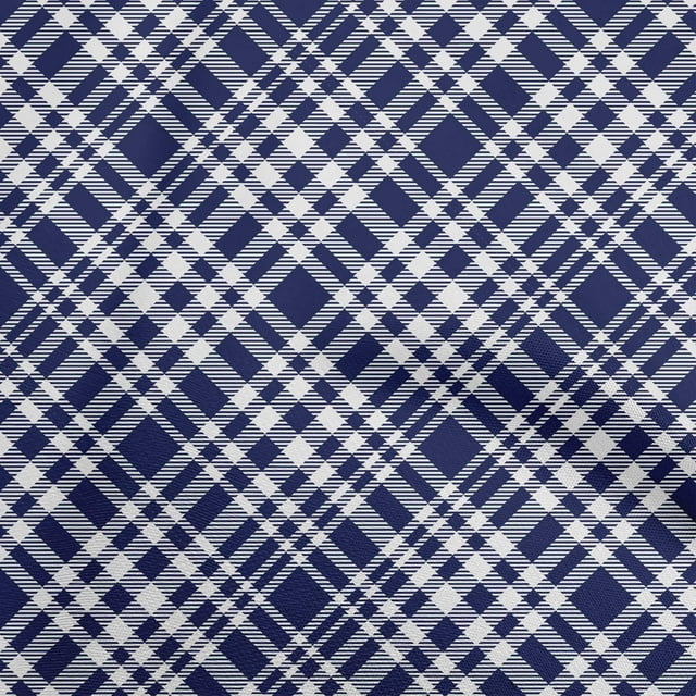 oneOone Viscose Chiffon Dark Blue Fabric Check Sewing Material Print Fabric By The Yard 42 Inch Wide