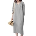 thumbnail image 5 of ZANZEA Women Striped Dress V Neck 3/4 Sleeve Midi Kaftan Dresses, 5 of 12