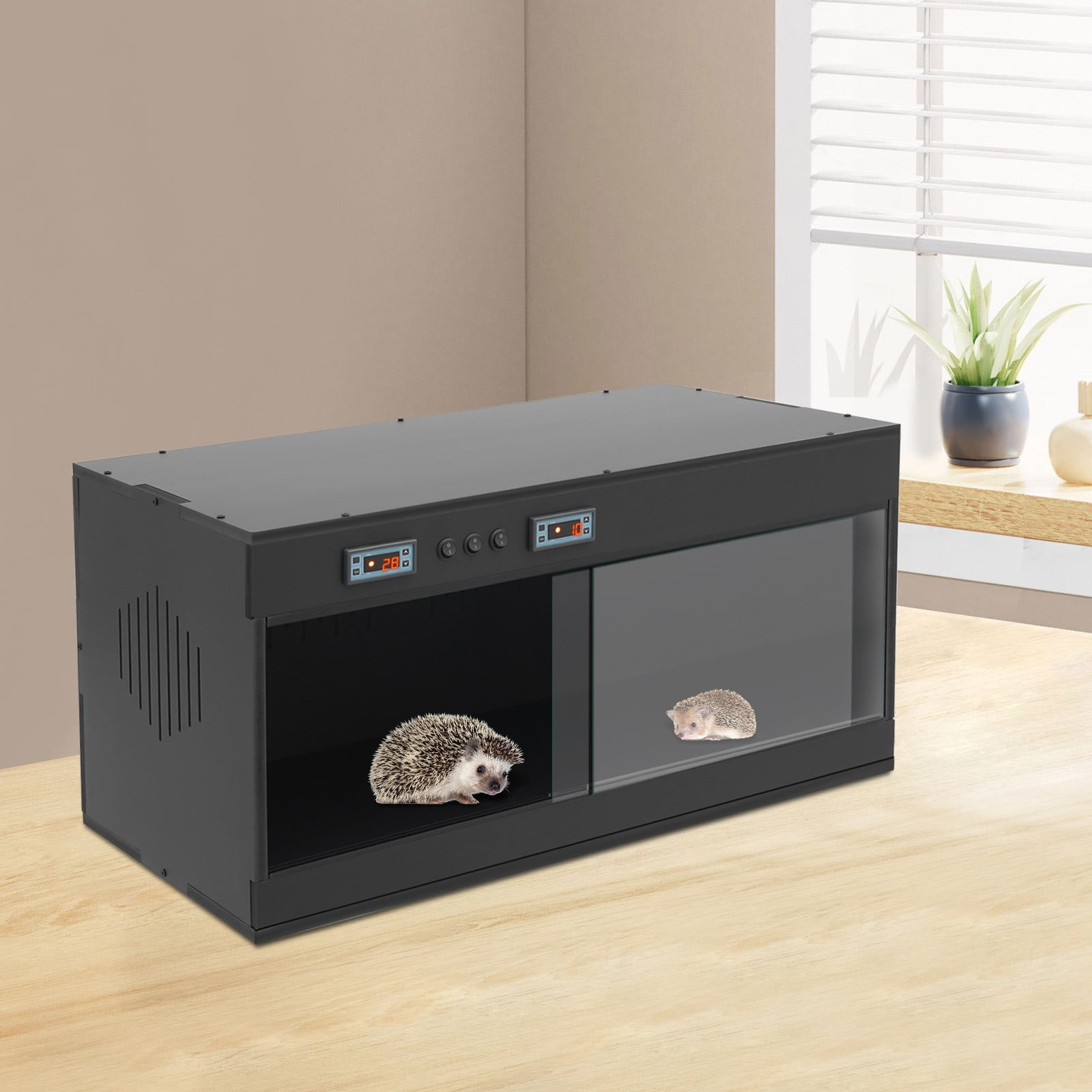 Reptile Enclosure 31.5"x15.75"x15.75", 0.1m³ Glass Terrarium with Dual Temp Controller & LCD – 3 E27 Sockets for Heating/Lighting, PVC & Tempered Glass – for Lizard, Snake, Gecko, Spider, Chameleon