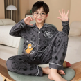 thumbnail image 1 of Pijamas de manga larga de dibujos animados para niños, ropa de hogar fina y holgada para otoño y primavera, ropa de dormir para niños medianos y pequeños, 1 of 5