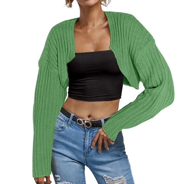 Women Long Sleeve Open Front Ribbed Knit Crop Cardigan Solid Loose Drop Shoulder Crop Sweater Top Kimono Women Cardigans for Women Striped Button up Cardigans for Women Floral Cardigan Women Oversized