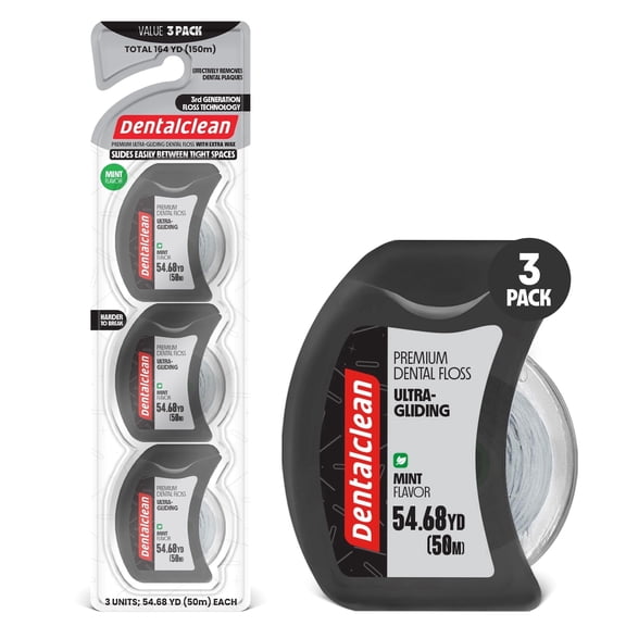 Dentalclean White Strip Dental Floss 3 Pack, Mint Flavor, Helix Bow Technology, 50m Each