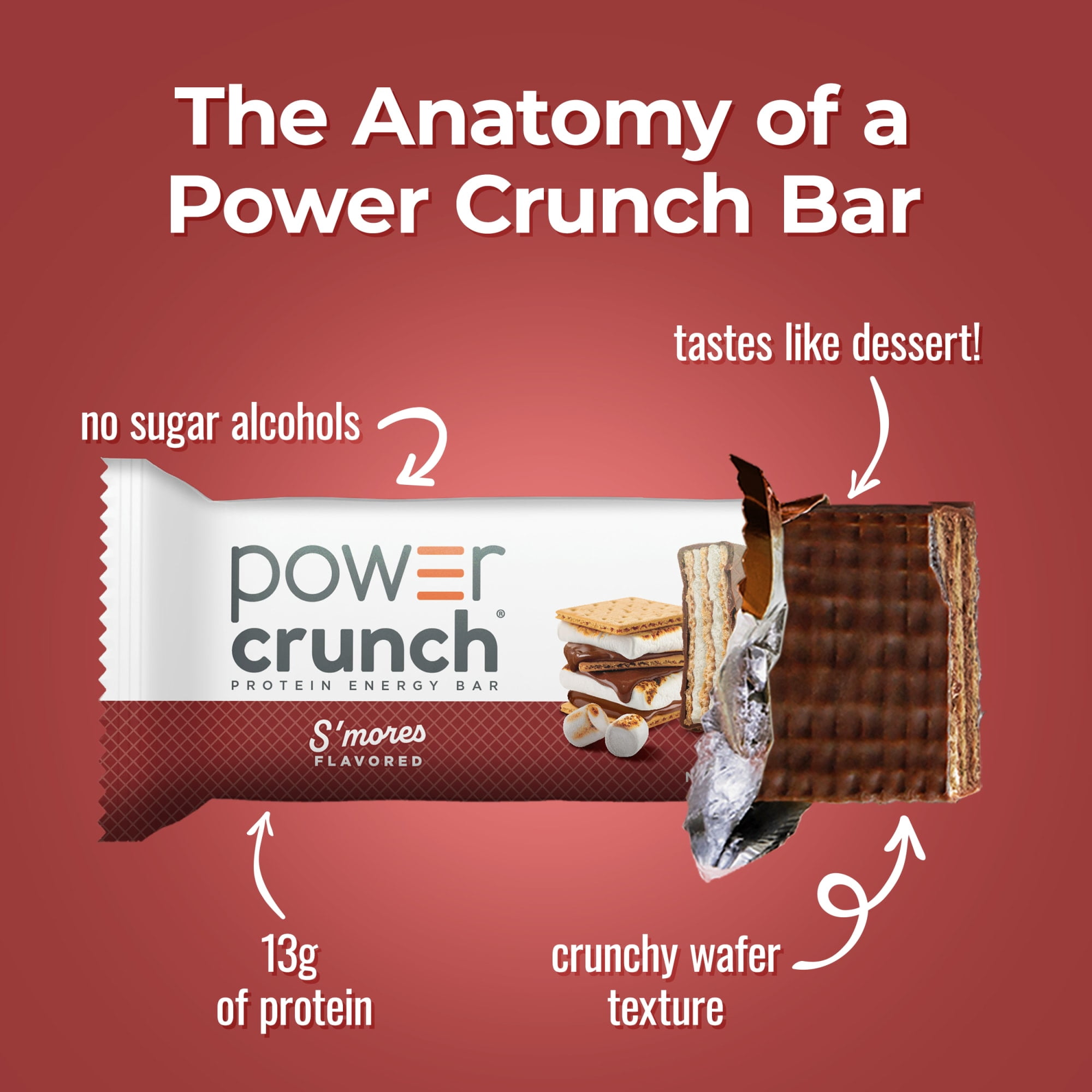 Power Crunch S'More Bars 1.4oz, 5 Count Carton