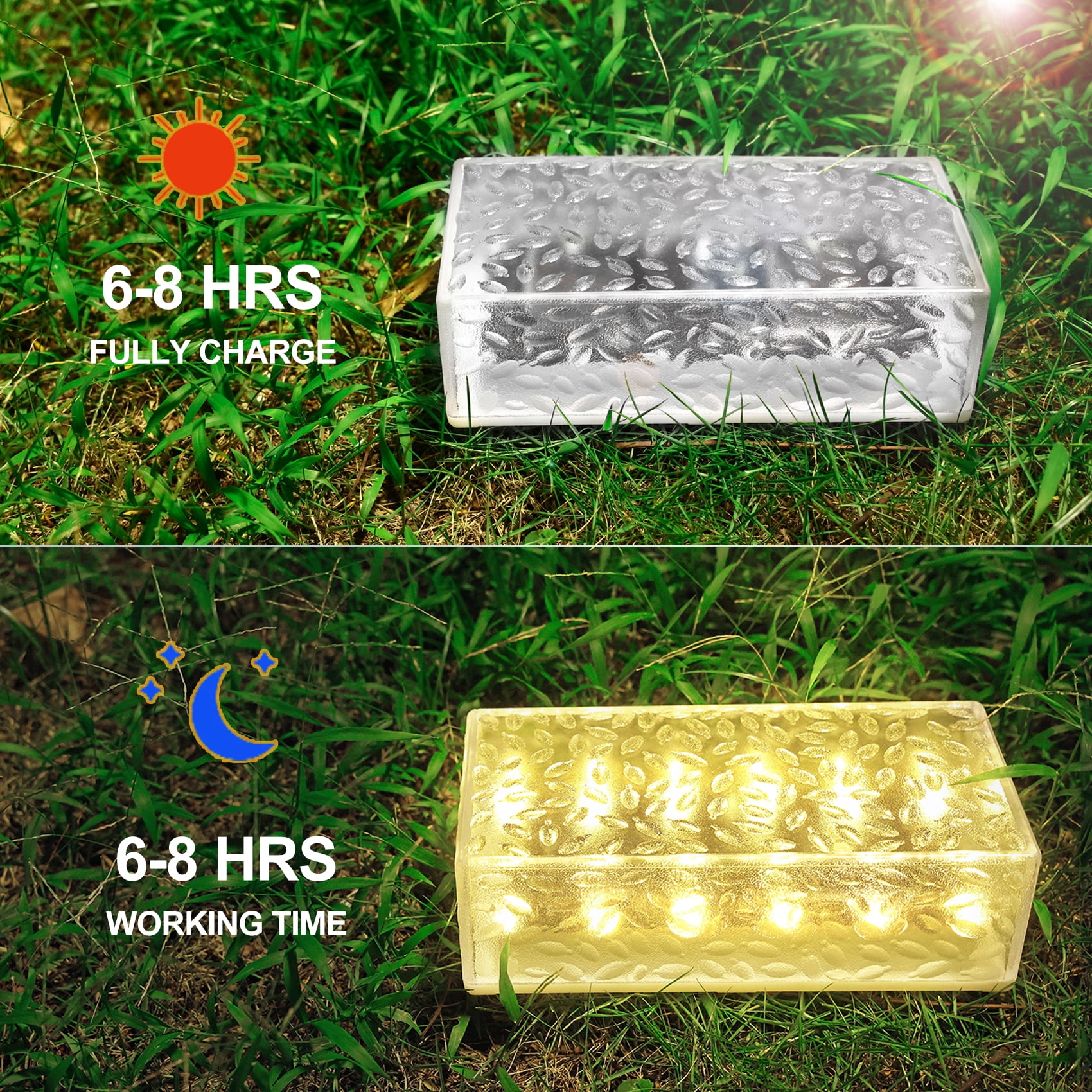 8"X4" Solar Brick Lights, 2 Pack Outdoor Solar Lights, Pavers Lights,Solar Pathway Lights Outdoor Waterproof for Garden Courtyard Pathway, Ice Rock Cube Lights (Warm White)