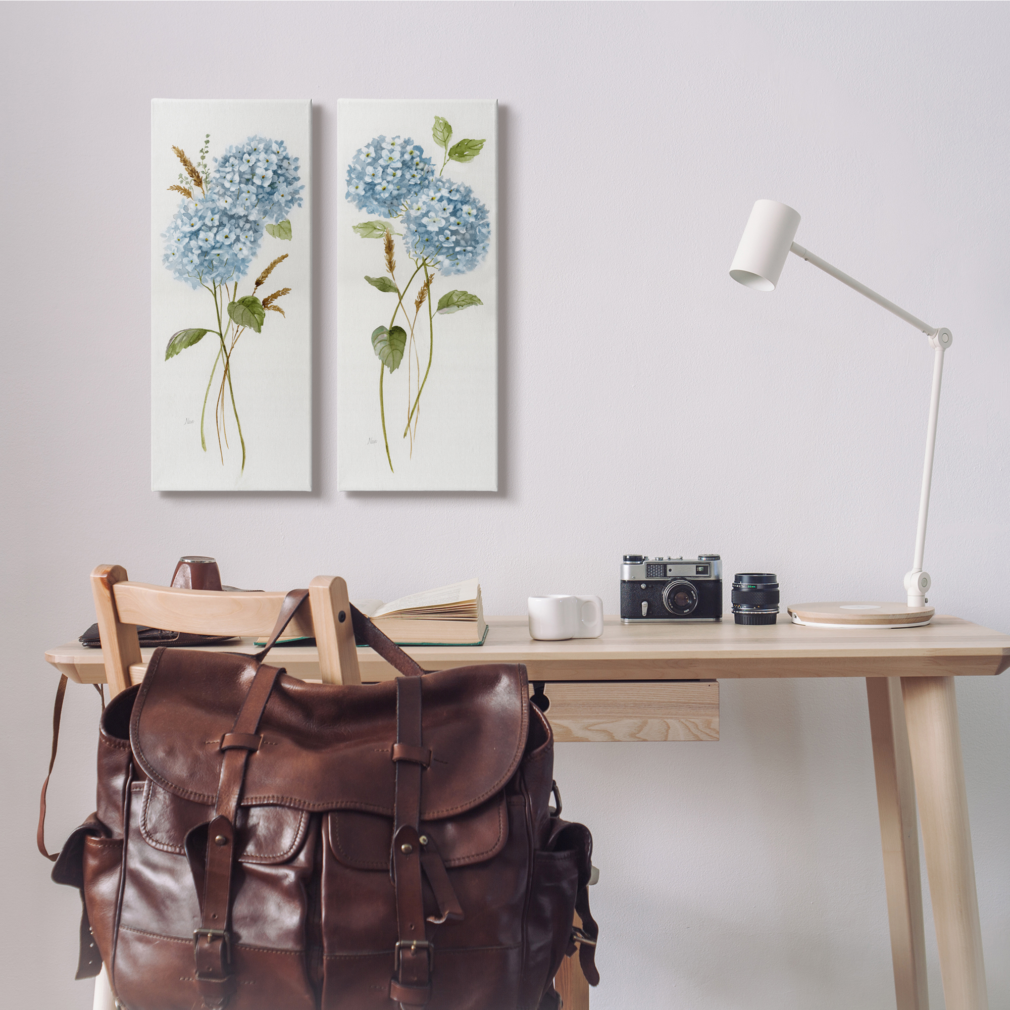 Stupell Industries Blue Hydrangea Long Stems Soft Vintage Florals, 10 x 24,Design by Nan