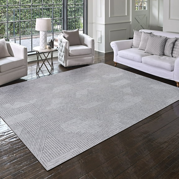 Gertmenian Malini Devyn Charcoal Gray Modern Geometric Tonal Polyester High-Low Indoor Area Rug, 5x8