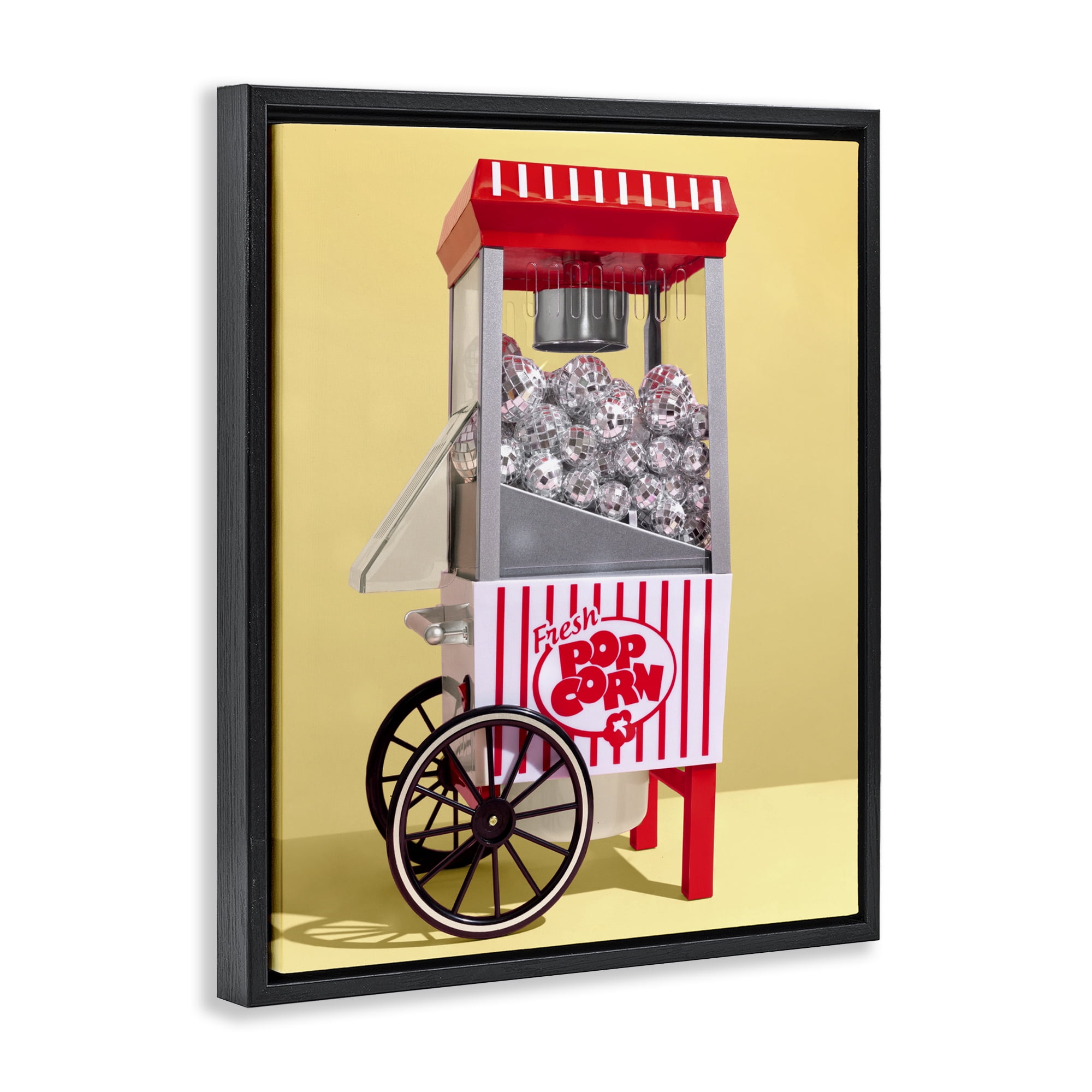 Stupell Industries Disco Popcorn over Yellow Black Framed Floater Canvas Wall Art, design by LISH Creative