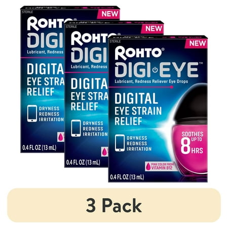 (3 pack) Rohto Digi-Eye Digital Eye Strain Eye Drops, Redness Reliever, and Eye Strain Relief