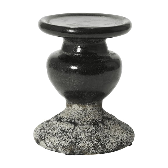 Creative Co-Op 2-Tone Sculptural Terracotta Pillar Candle Holder, Distressed Black