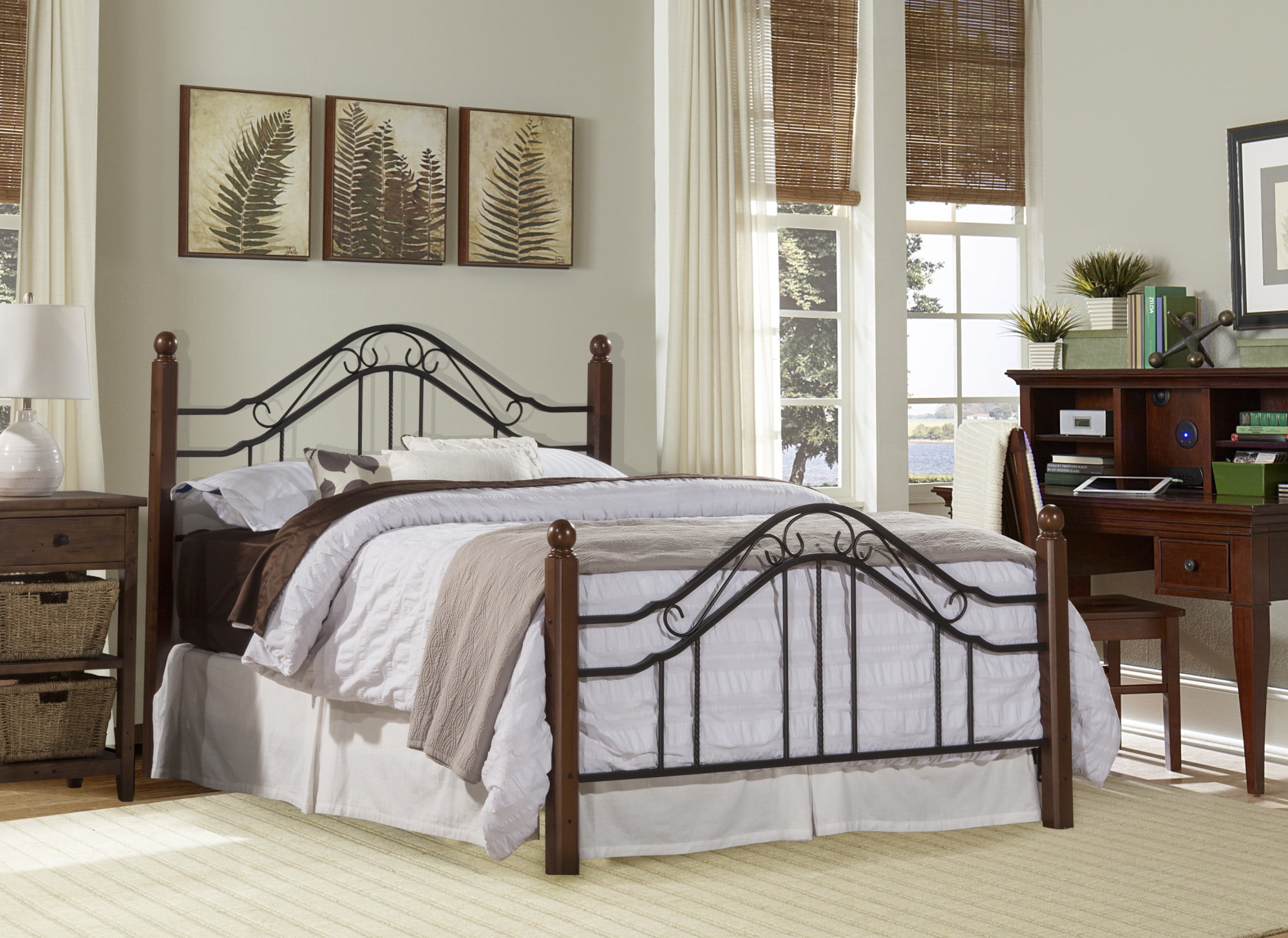 Hillsdale Furniture Madison Textured Black Metal Queen Bed with Cherry