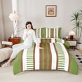 thumbnail image 4 of Homewish Lines Stripes Artwork Queen Comforter Set,Geometric Stripes Bedding Sets,Green Beige Brown Bedding Comforter Set For Adult,Luxury Bedroom Decor Reversible,3 Pieces, 4 of 8
