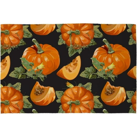 

Tangkunup Place Mat Autumn Thanksgiving Day November Pumpkin Cute Maple Leaves Orange Black Set of 6 for Kitchen Dining Table Mats Placemats Plate Dish Mat Washable