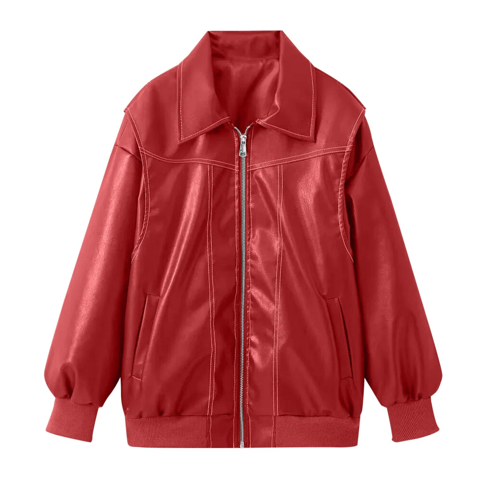 IROINNID Women's Faux Leather Jacket Long Sleeve Front Zip Pocket Biker Moto Jacket