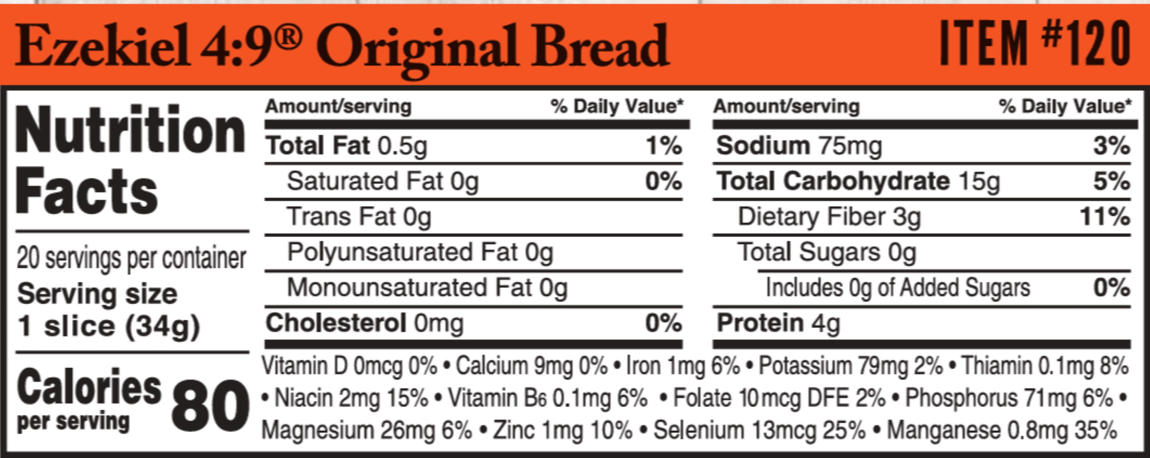 Ezekiel 4:9 Sprouted Whole Grain Bread, Organic and Flourless, Frozen, 24 oz Loaf, 20 Count Bag