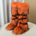 thumbnail image 5 of Women's Winter Warm Fluffy Faux Fur Knee High Snow Boots - Fashionable Cross Belt Buckle Boots, 5 of 5