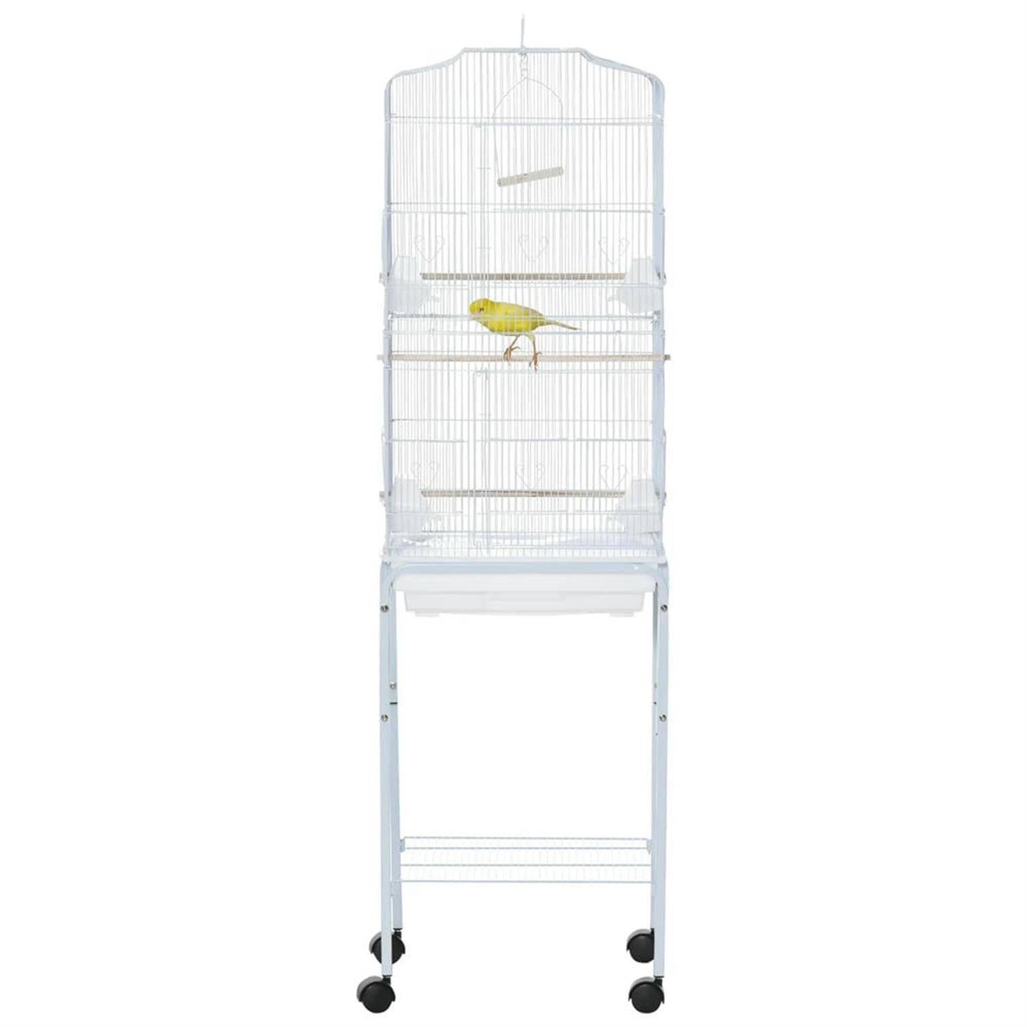 Kadyn 61" Height Metal Indoor Bird Cage Aviary Parakeet House with Detachable Rolling Stand for Parrots Conures Lovebird Cockatiel Parakeets, White