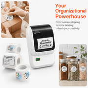 Phomemo M100 Label Maker with 100 Labels,Thermal Bluetooth Label Printer,No Ink 2 inch Barcode Printer with App Control, for Small Business, Clothing Tags,Round Gift Stickers(White)